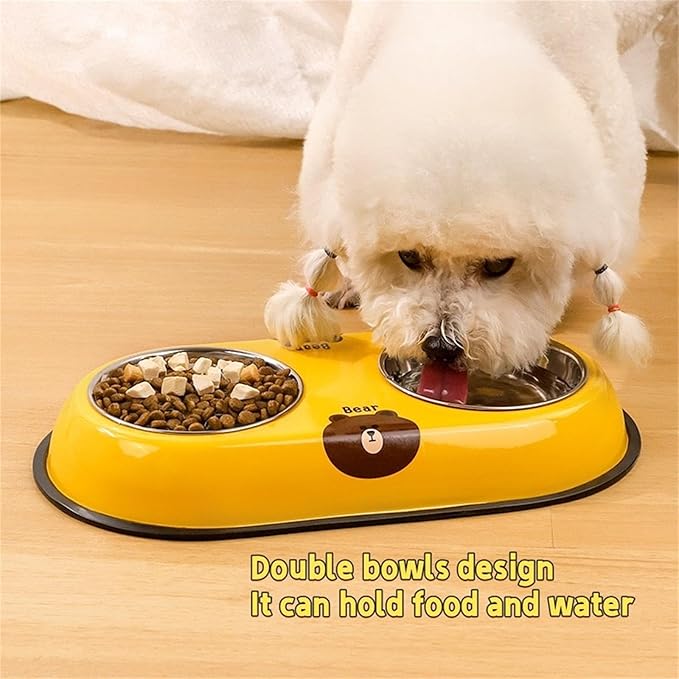 Stainless Steel Dog Bowl - Pet Double Bowls Set with Non-Slip Base for Food and Water Pet Puppy Cats Dishes for Small and Large （Large）
