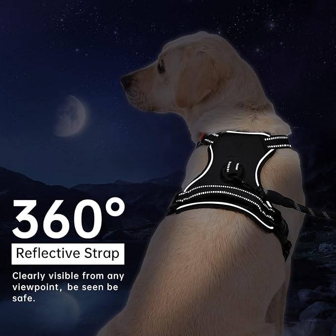 No Pull Dog Harness, Reflective Comfortable Vest Harness with Front & Back Easy Control Handle Adjustable Soft Padded Pet Vest for Small to Large Dogs(Gray,L)