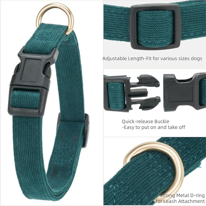 Soft Corduroy Fibric Dog Collar, Quick Side Release Buckle, for Medium Dogs.(Green,Medium:12-19")