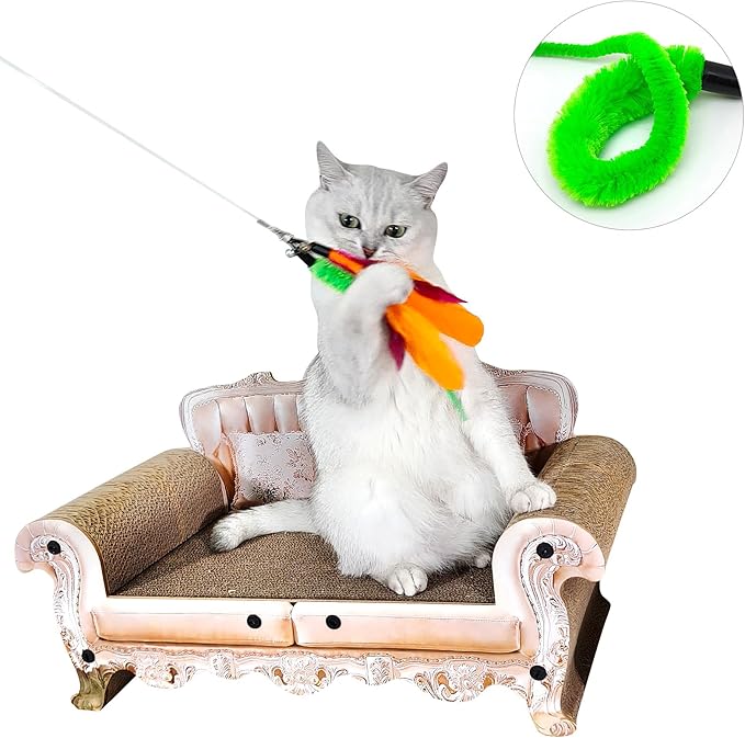 Interactive Cat Wand Toy Set – 2 Retractable Wands (38" & 50") with 11 Refills Attachments – Feather Toys, Plush Bird, Worms, Insect & Swallow – Cat Teaser Toys for Indoor Cats & Kittens