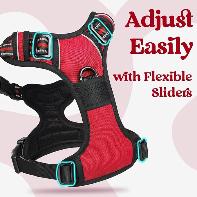 rabbitgoo Dog Harness for Large, No Pull Pet Harness with 3 Buckles, Adjustable Soft Padded Vest with Control Handle, Walking Reflective Pet Vest for Extra Large Dogs, Red, XL