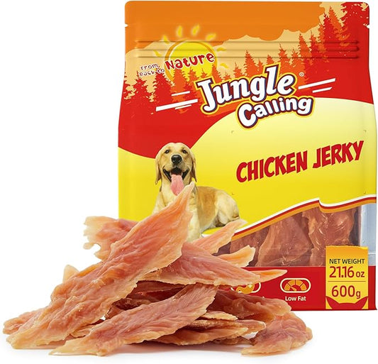 Jungle Calling Dog Treats, Chicken Jerky for Dogs, High Protein Slow Roasted Chewy Training Treats for Medium and Large Dogs, 21.2 oz