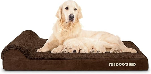 The Dog’s Bed Orthopedic Memory Foam Dog Bed with Headrest, Plush Fabric, Brown Plush, XL, 4-Inch