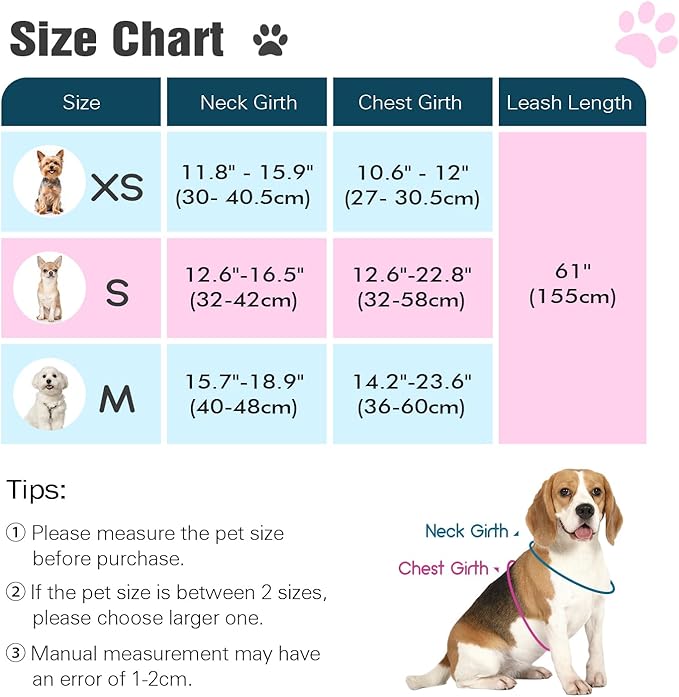 Pawaboo Small Dog Harness and Leash Set, Puppy Harness X-Frame No Pull No Choke, Dog Vest Harnesses Adjustable for Small Medium Sized Dogs,Soft Breathable Pet Harnesses, M, Magenta Leopard