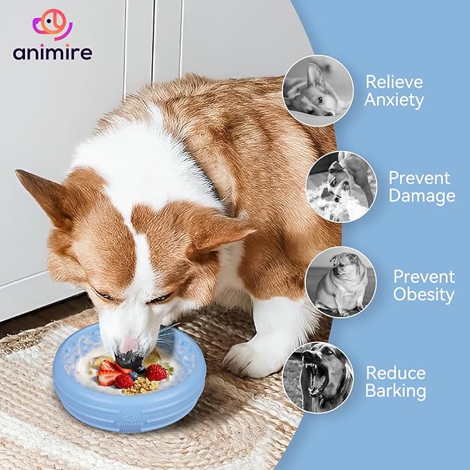 Dog Lick Bowl, Animire Freeze Lick Mat for Dogs, Non-Slip Slow Feeder Licking Bowl Enrichment Treat for Distraction Anxiety Relief, Food Grade Silicone, Dishwasher Safe(Baby Blue,S)