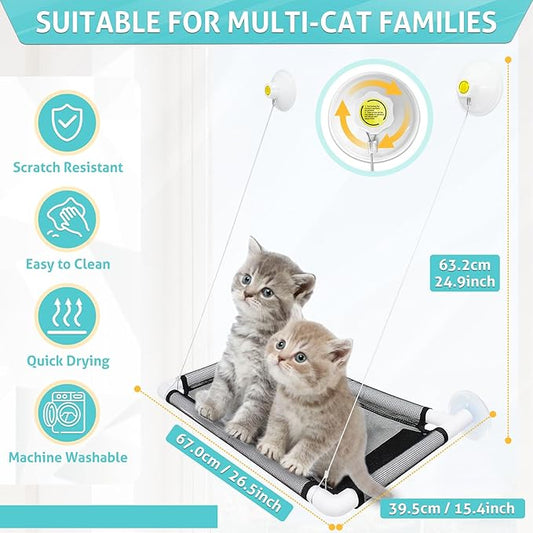 UCINNOVATE Cat Window Perch, Cat Hammock Hanging Bed for Kitty, Resting Pet Bed, Indoor Mounted Kitten Perch, Sunbath Shelf with Strong Suction Cup