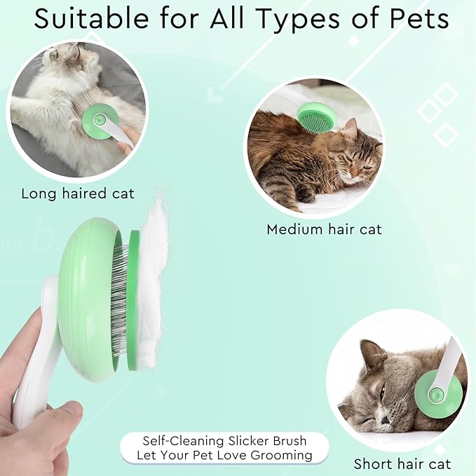 GJEASE Cat Grooming Glove Brush,Self-Cleaning Slicker Pet Brush for Short and Long Haired Pets,Dog Bath Brush for Shedding and Grooming,Removes Loose Hair and Tangles,Promote Circulation