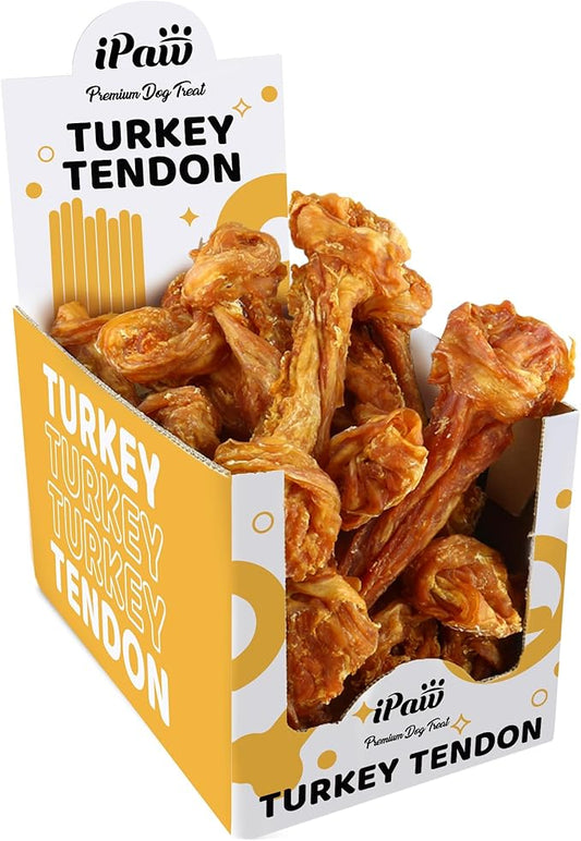 iPaw Turkey Tendons for Dogs 10 Pcs Bulk Pack, 100% Turkey and US Sourced Raw Material, Hypoallergenic, All Natural Human Grade Puppy Chew, Rawhide Alternative Dog Treats, Bone (Large)