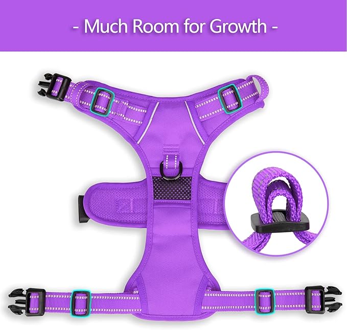 PoyPet No Pull Dog Harness, No Choke Reflective Dog Vest, Adjustable Pet Harnesses with Easy Control Padded Handle for Small Medium Large Dogs(Purple Matching Trim,S)