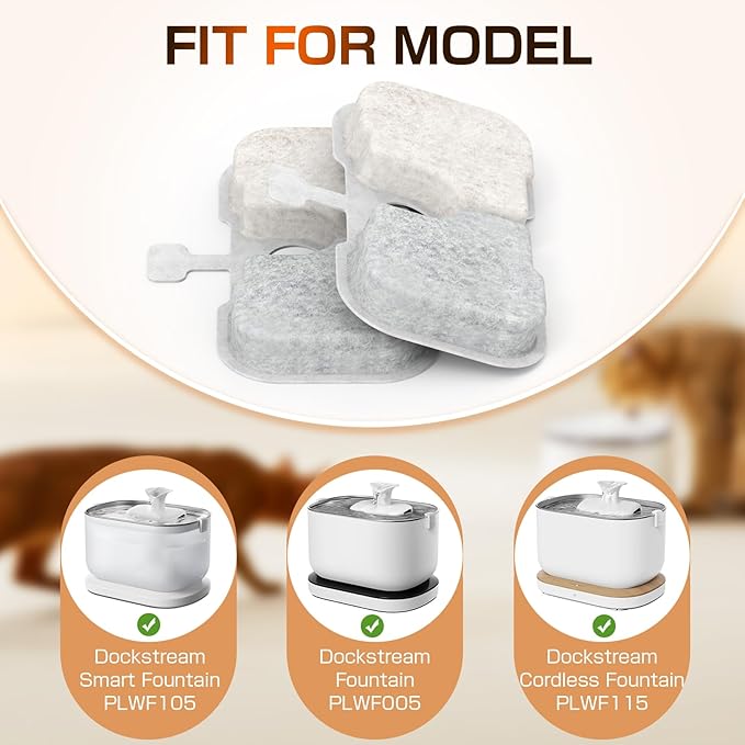 Cat Water Fountain Filters, PLFF005 Replacment Filters Compatible with PETLIBRO Dockstream PLWF105/PLWF115/PLWF005-8 Filters and 8 Sponges