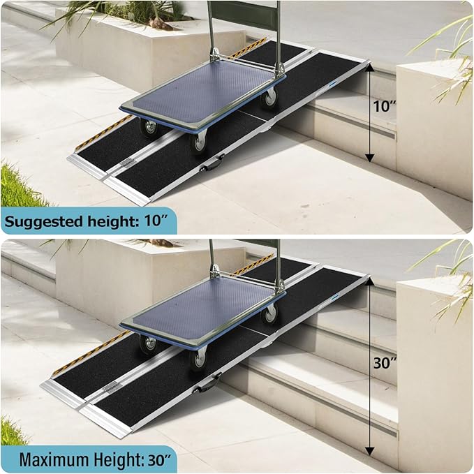 10FT Wheelchair Ramp, Anti-Slip Aluminum Folding Portable Handicap Threshold Entry Ramp for Home, Doorways Steps, Scooter, Stairs, 600LBs Capacity