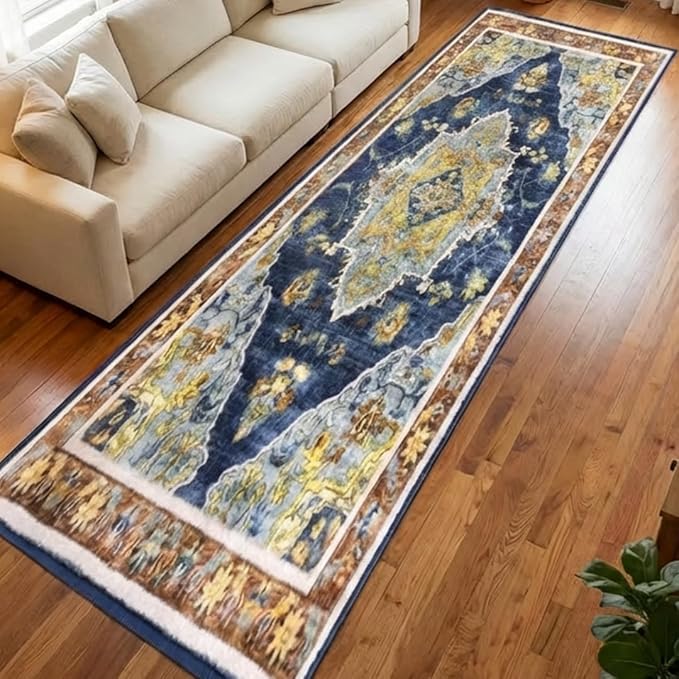 Muddy Mat짰 Mosaic 2ft x 7ft Washable Area Rugs for Living Room, Bedroom & Dining Room ??Modern Soft Low Pile Non Slip Carpet ??Pet Friendly Waterproof Foldable Rugs for Home