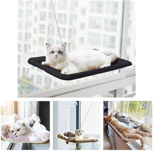 Cat Purrfect Perch, 2023 New Cat Bed Window, Cat Window Hammock Window Perch, Safety Cat Shelves Space Saving Window Mounted Cat Seat for Window Perch for Large Indoor Cats (E-Black)