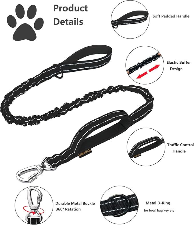 AUBELL Tactical Dog Collar and Leash Set, Reflective Adjustable Heavy Duty Military K9 Collars with Handle and Metal Buckle for Extra Large Dogs, with Airtag Case and 2 Patches(Black,XL)