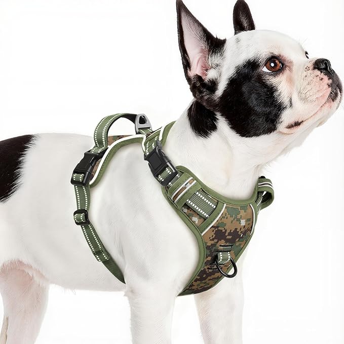 Timos Dog Harness Small Sized,No Pull Dog Harness Adjustable Metal Rings 3 Buckles,Reflective No Choke with Easy Control Handle for Small Dogs,Military Green S
