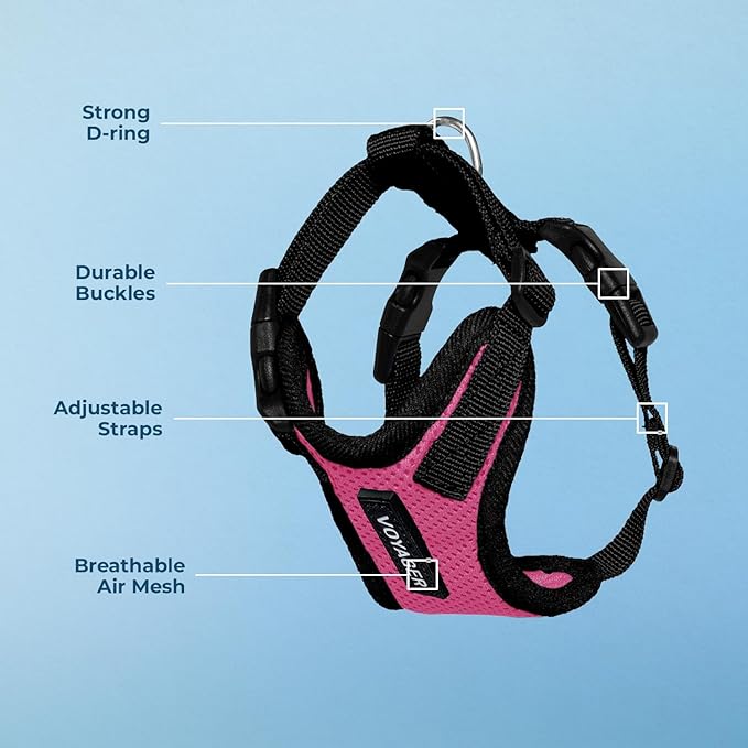 Voyager Step-in Pet Harness - All Weather Mesh, Adjustable Step in Harness for Cats and Dogs by Best Pet Supplies - Fuchsia/Black Trim, L
