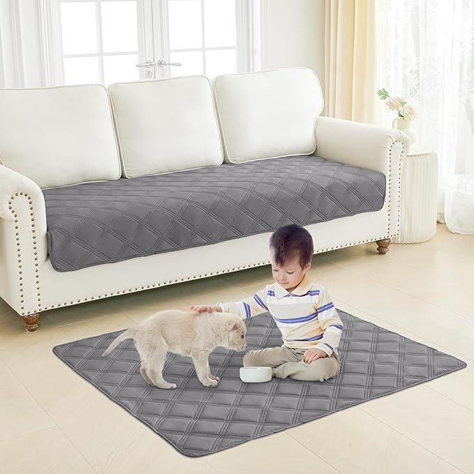 Smiry Waterproof Dog Bed Cover Blanket 82x102, Soft Reversible Pet Blanket, Washable Leakproof Cats Dogs Couch Cover for Sofa, Couch, Furniture, Lattice, Grey/Light Grey