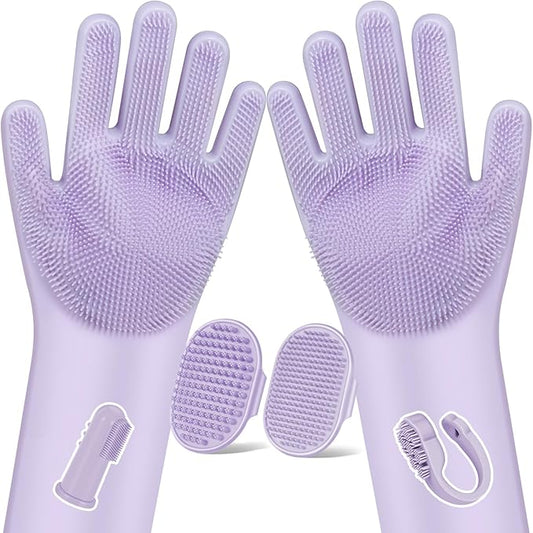 6PCS Pet Grooming Kit for Dogs,Cats and Horses | Dog Washing Gloves | Dog Bath Brush | Dog Bath Gloves | Dog Shampoo Brush | Pet Grooming Gloves | Dog Bath Supplies (Purple)