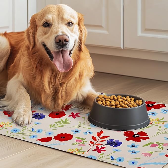 Dog Food Mat for Floors Waterproof Quick Dry Pet Placemat Cat Feeding Bowls Mats for Food and Water, Eco-Friendly Dog Accessories Diatomite Pets Supplies 12" X 20"