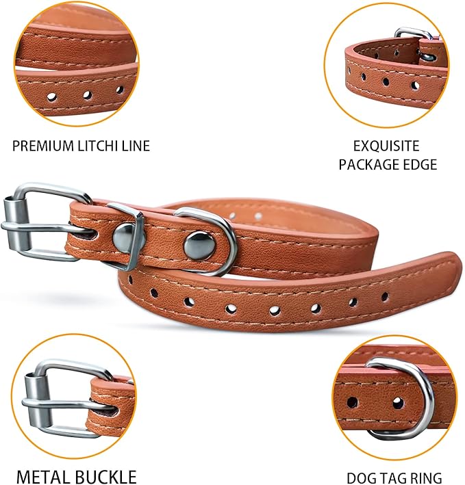 TenCloud Pet Collar Set of 12 or 16 Adjustable ID Collars Leather for Puppy Medium Large Breed Dogs Neck 6''~18'' (S(Neck:6"~12"))