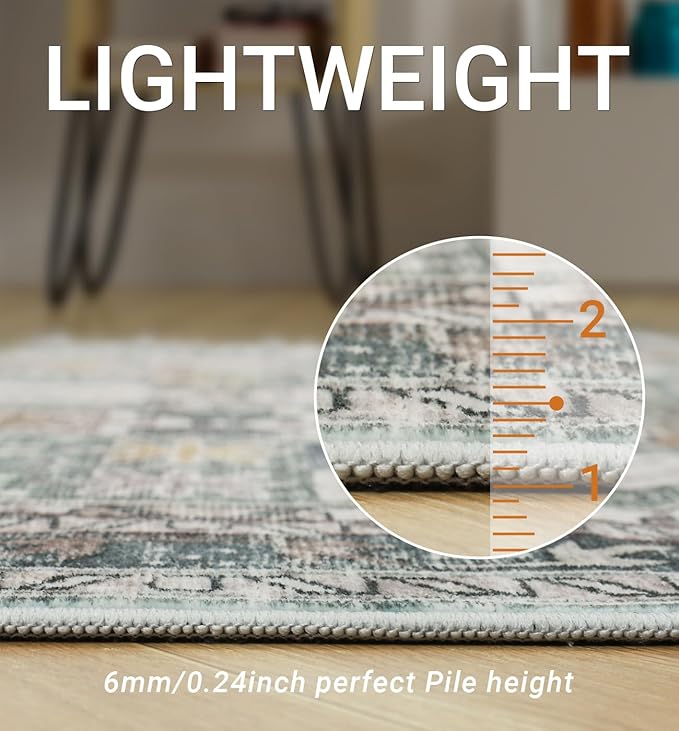 5x7 Area Rugs for Living Room,Stain Resistant Washable Rug,Non-Slip Backing Rugs for Bedroom,Kitchen,Printed Vintage Home Decor Rug (Green/Gold, 5'x7')