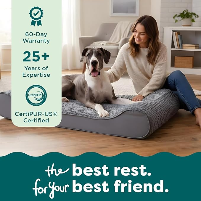 Furhaven Orthopedic Dog Bed for Large Dogs w/ Removable Washable Cover, For Dogs Up to 150 lbs - Ultra Plush Faux Fur & Suede Luxe Lounger Contour Mattress - Gray, Jumbo Plus/XXL