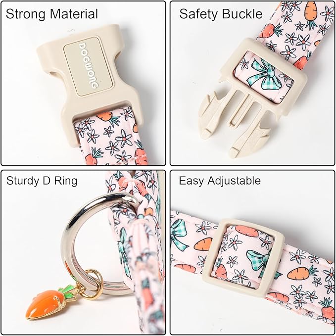 DOGWONG Easter Dog Collar-Cute Pink Easter Carrot Dog Collar, Easter Pet Collars Puppy Collar Gifts with Quick Release Buckle for Girl&Female Dogs,XS