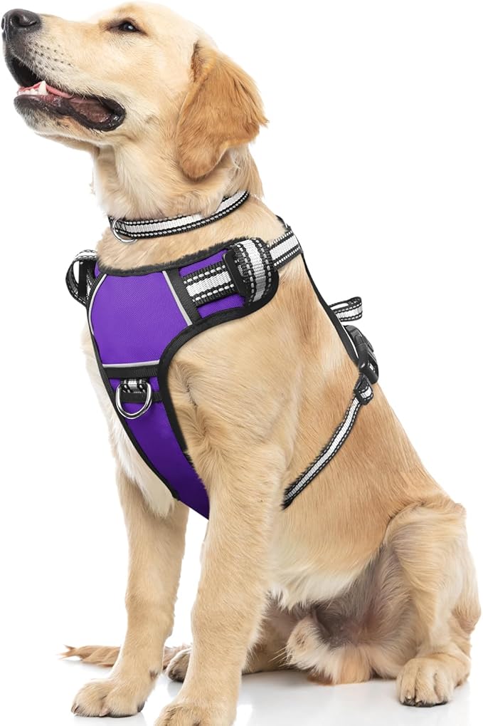 WINSEE Dog Harness No Pull, Pet Harnesses with Dog Collar, Adjustable Reflective Oxford Outdoor Vest, Front/Back Leash Clips for Small, Medium, Large, Extra Large Dogs, Easy Control Handle for Walking