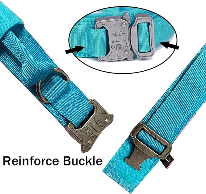 Xqpetlihai Tactical Dog Collar and Leash Set Adjustable Military Nylon Dog Collar with Control Handle and Heavy Duty Metal Buckle for Large Dogs（Blue XXL