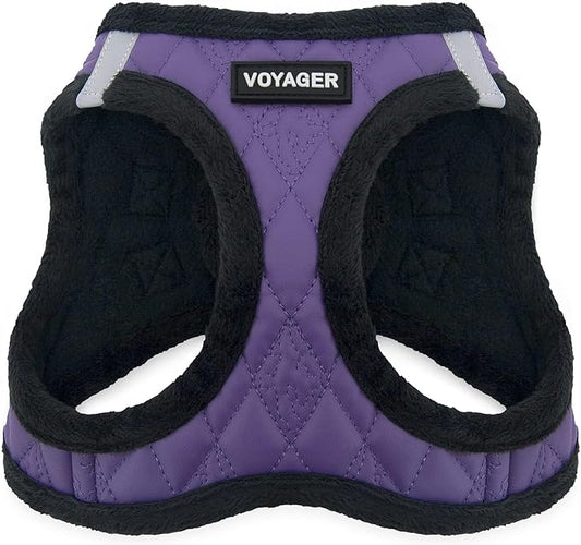 Best Pet Supplies - All Weather Plush, Reflective, No Pull Harness for Small, Medium Dogs, Cats - Secure with Hook & Loop Fastener, Buckle, Double D-Rings - Purple Faux Leather, XS