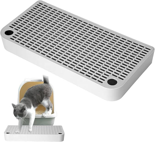 Gray Litter Box Step Anti-Tracking & Easy to Clean,Portable Plastic Litter Box Ramp with Filter Function,Cat Steps for Small & Elderly Cats(12.6×6.3×1.57In)