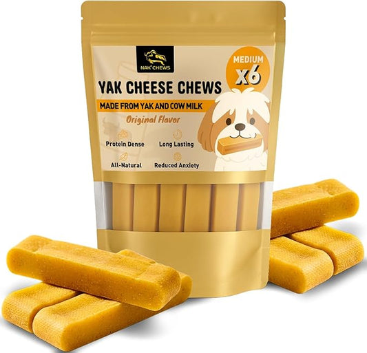 Himalayan Yak Cheese Dog Chews - Natural Healthy & Safe Treat for Small & Medium Dogs - Long Lasting Dental Chew Rich in Protein & Calcium - Gluten-Free Lactose-Free - 6 Chews for Medium Dogs