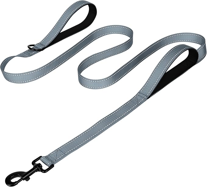 Joytale Dog Leash Heavy Duty for Large Dogs That Pull, Double Handle for Traffic Control, Double-Sided Reflective Leashes for Large Medium Dogs Night Safety, 5FT, Gray