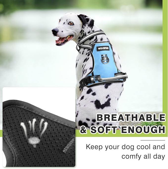 WINSEE Dog Harness No Pull, Pet Harnesses with Dog Collar, Adjustable Reflective Oxford Outdoor Vest, Front/Back Leash Clips for Small, Medium, Large, Extra Large Dogs, Easy Control Handle for Walking