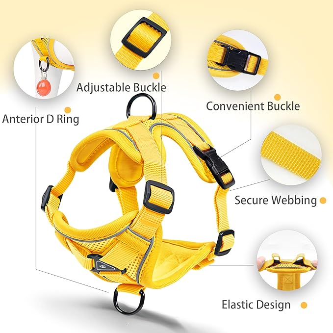 No Pull Dog Harness with Leash Set for Small Sized Dog, Reflective Adjustable No Choke Front Clip Cat Vest Harness with Breathable Mesh, Comfortable Soft Padded Pet Vest, Yellow S