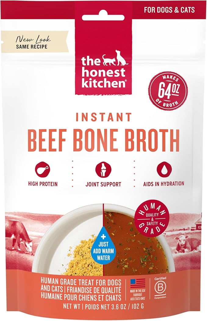 The Honest Kitchen Human Grade Daily Boosts Instant Beef Bone Broth with Turmeric for Dogs 3.6 Ounces