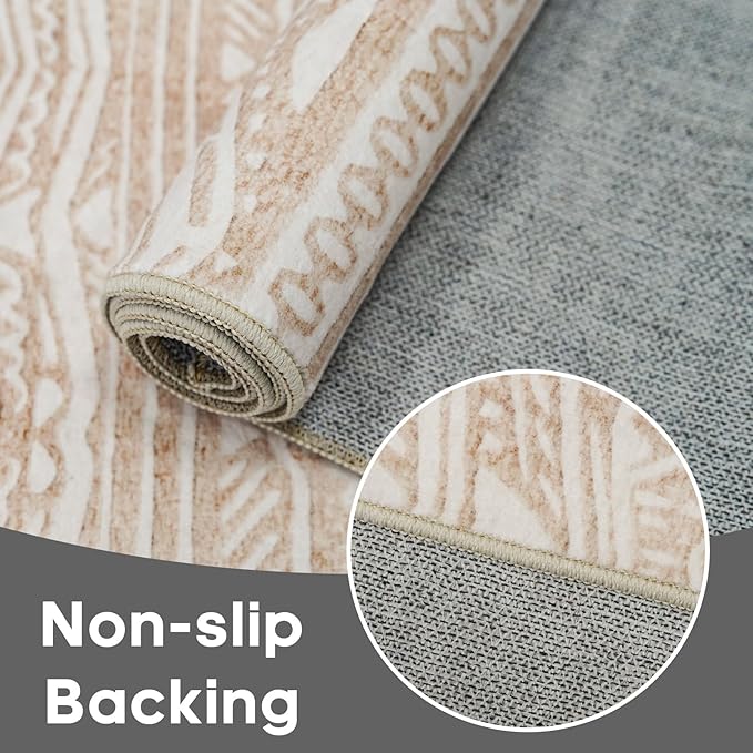Long Hallway Runner 3x12 - Moroccan Runner Rug Washable Kitchen Rug Runner Non Slip Floor Mat Low Pile Indoor Carpet for Bedroom Entryway Living Room 3x12 Beige