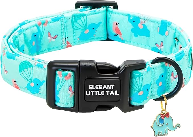 Elegant little tail Dog Collar, Cute Elephant Print Spring/Summer Soft Cotton Puppy Collars Adorable Male Pet Gift Lightweight Plastic Adjustable Dog Collar for Small Dogs