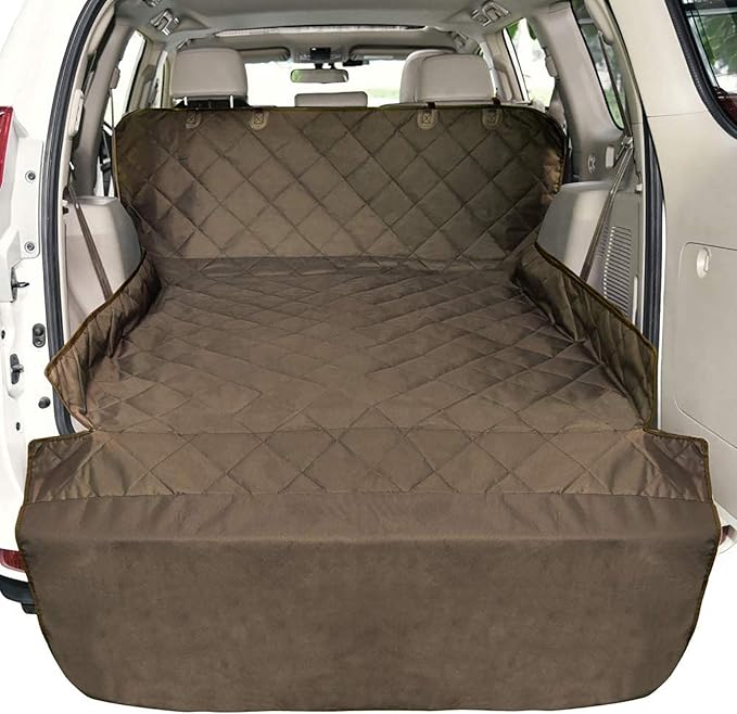 F-color SUV Cargo Liner for Dogs, Water Resistant Pet Cargo Cover Dog Seat Cover Mat for SUVs Sedans Vans with Bumper Flap Protector, Non-Slip, Large Size Universal Fit, Brown
