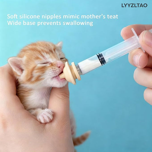 Pet Nursing Kit - 3 Pack 3ml Feeding Syringes with 3 Silicone Nipples | Reusable Hand Feeding Supplies for Newborn Kittens, Puppies, Squirrels, Rabbits & Small Animals | Anti-Choke Safety Design
