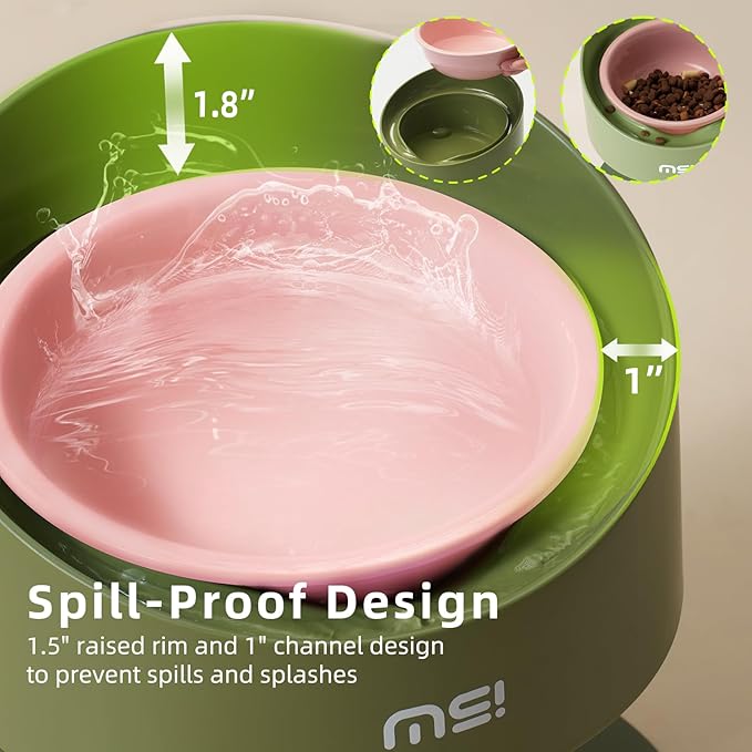 MS!MAKE SURE Adjustable Raised Cat Bowls, Ceramic Elevated Cat Bowls, Pet Bowl with Anti - Slip Rubber Pad, Leak - Proof, Lead & Cadmium Free, Whisker - Friendly, for All Life Stages of Age Pink Green