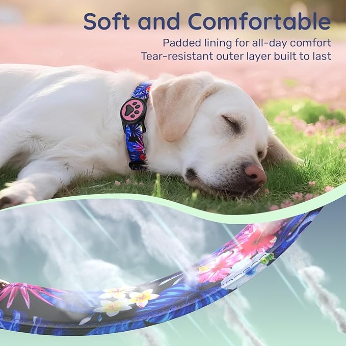 WhoseID Airtag Dog Collar,with Waterproof airtag Holder竊똎riginal Stylish Cute Pattern Design.QR Code ID Buckle竊똂omfortable Soft Cotton for Small Medium Large Dogs