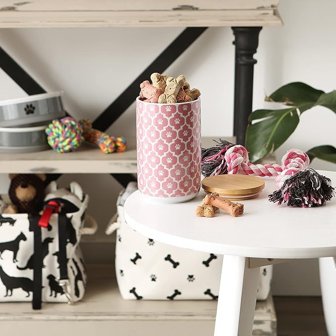 Bone Dry Lattice Collection Pet Bowl & Canister, Treat Canister, 4x6.5, Rose (Pack of 6)