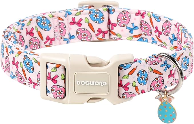 DOGWONG Easter Dog Collar-Cute Pink Easter Egg Dog Collar, Easter Cattot Collars Puppy Collar Gifts with Quick Release Buckle for Girl&Female Dogs,XS