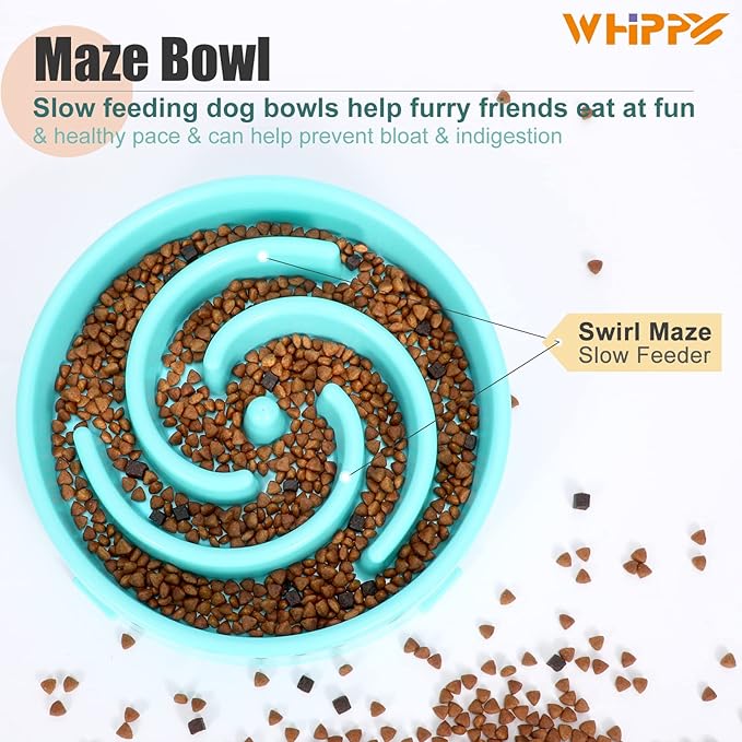 WHIPPY Slow Feeder Bowl for Small Medium Dog Fun Maze Feeder Dog Food Water Bowl Anti-Slip Puzzle Bowl No Chocking Healthy Interactive Bloat Stop Dog Bowl Dish,Medium,Blue