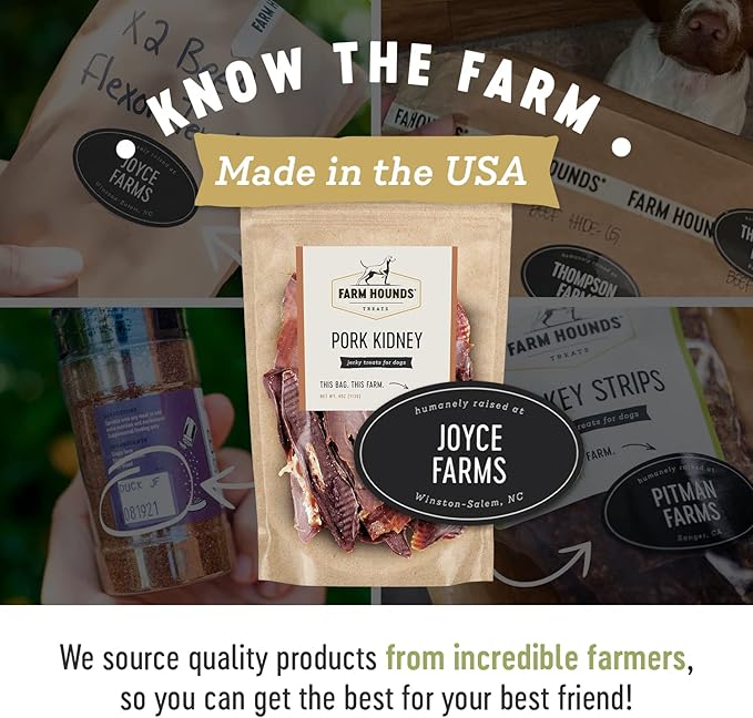Farm Hounds - Pork Kidney - Premium Natural Jerky for Dogs - Made from 100% Humanely Raised Pork- Organ Treats - Great for Training & Treats - No Added Fillers - Made in USA - 4oz -1 Pack