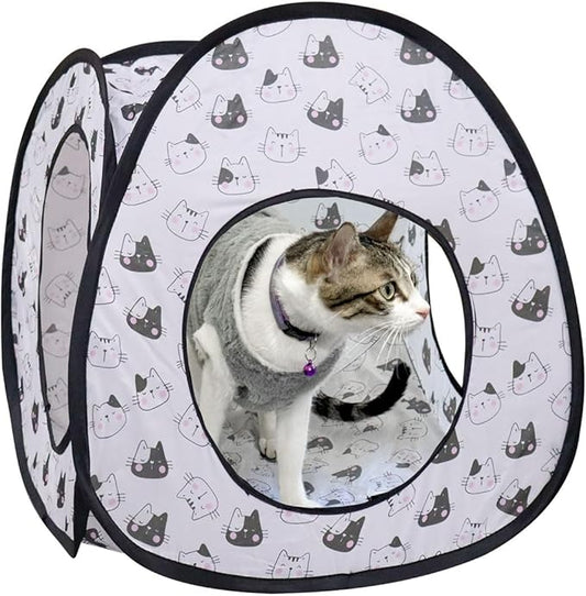 Andiker Cat Pop Up Tent, 3 Holes Safe and Strong Cute Cats Tunnel Collapsible Easy to Carry Cat House for Indoor Cats Kittens Hiding Playing Training Sleeping (Tent Black)