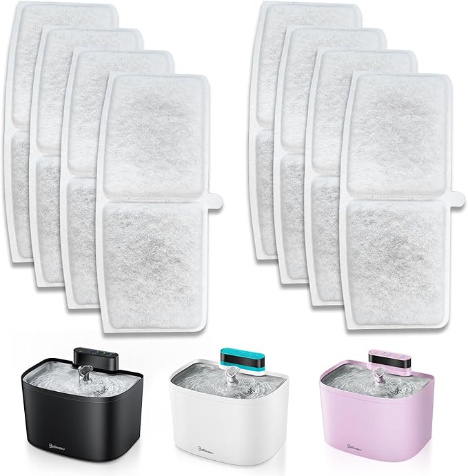 Cat Water Fountain Filters, 8 Pack Replacement Filters for Bellkaspet Pet Water Fountain M1 (White, 8 Fliters)