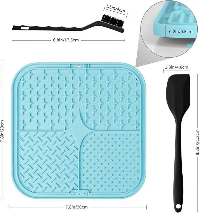 Coomazy Lick Mat for Dog and Cat, Slow Feeder & Non-Slip Design, Boredom and Anxiety Reducer, Suitable for Food, Treats, Yogurt, Peanut Butter and Liver Paste, Non-Toxic, Blue & Purple