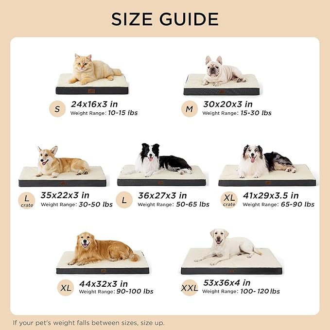 Bedsure XL Dog Beds Large Sized Dog -Comfy Flat Extra Large Pet Beds with Removable Washable Cover, Orthopedic Egg Crate Foam Mat, Suitable for Pet Up to 100 lbs